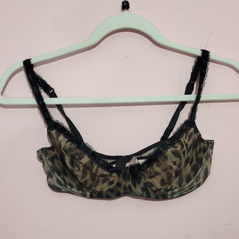 RARE Victorias Secret Leopard Print Sheer Vintage Mesh Unlined Underwire Bra 34C